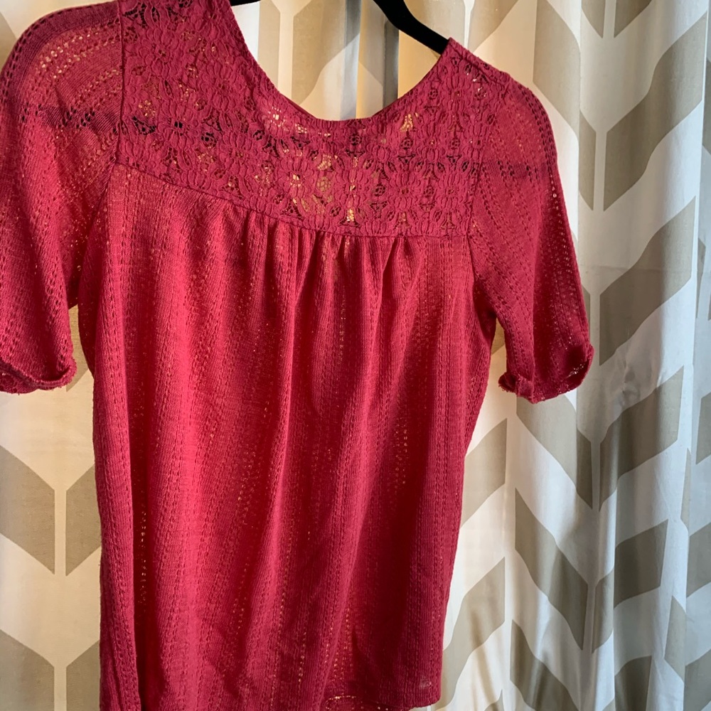 💕Lauren Conrad sheer embroidered top laceup back